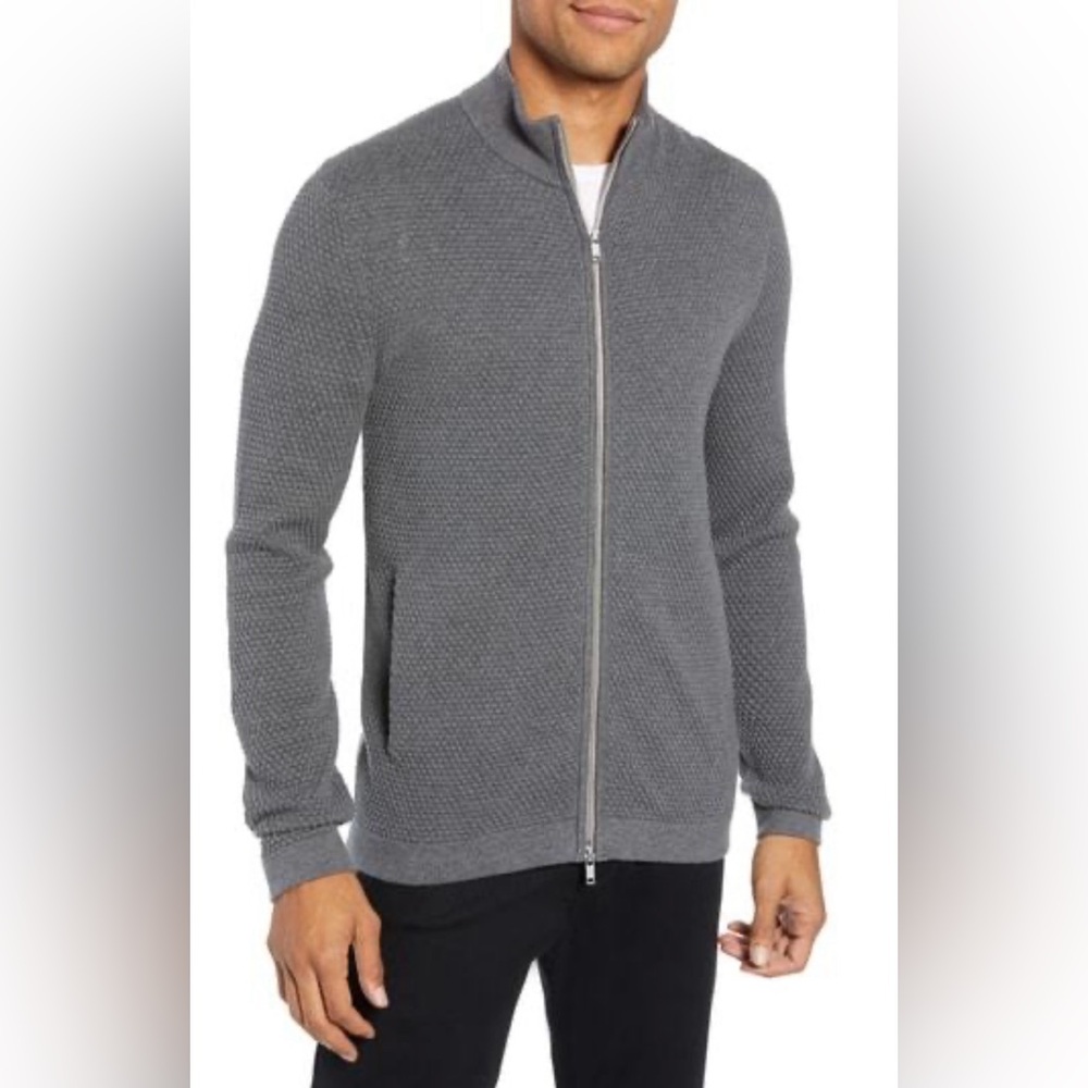 Theory Men's Udeval Gray Zip-Front Textured Sweater